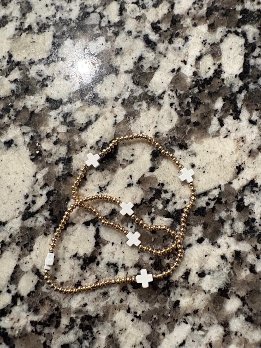 Gold Bead Bracelet with White Cross Charms - Women Jewelry